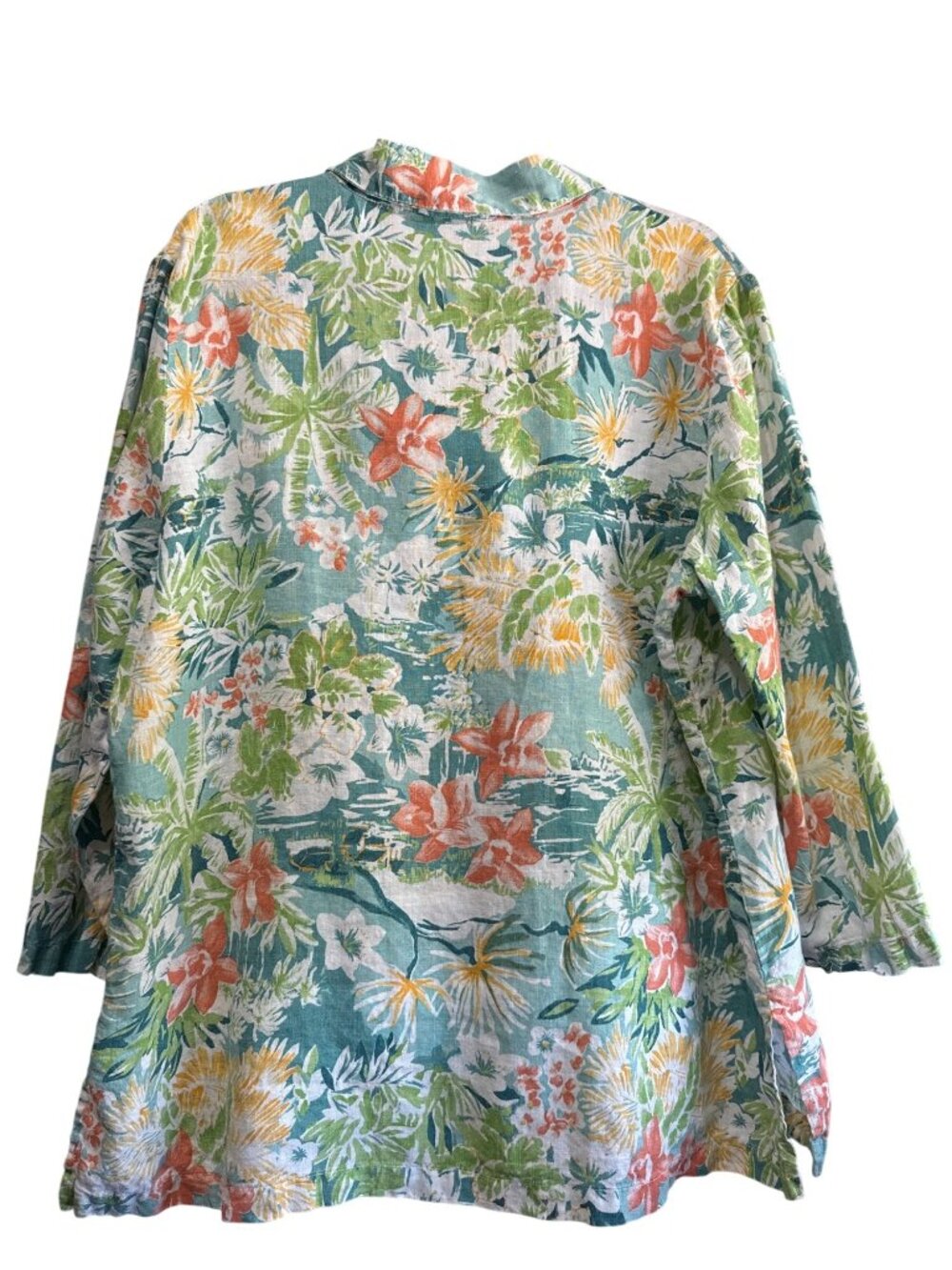 Hot Cotton XL Womens Floral Button-Front Linen Shirt Long Sleeves Colorful USA - Picture 3 of 7